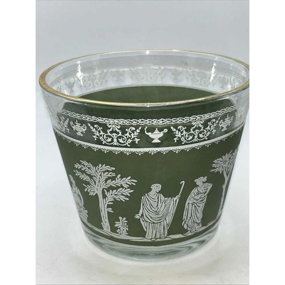 Vintage  Jeannette Wedgewood  Glass Green Grecian Hellenic. Ice Tub Bucket 5 3/4